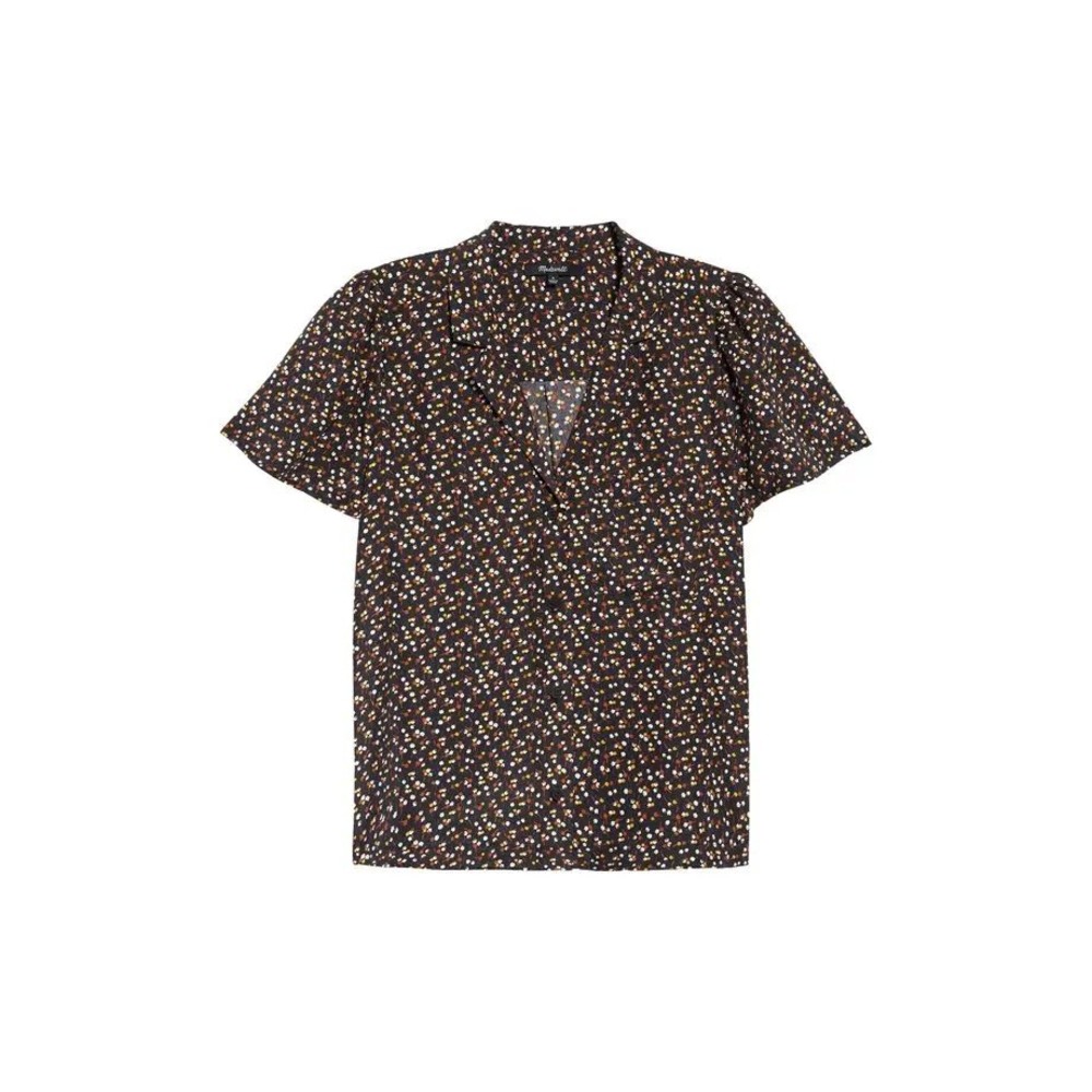 Madewell Silk Puff Sleeve Camp Shirt Floral Button Down Black XS MC773